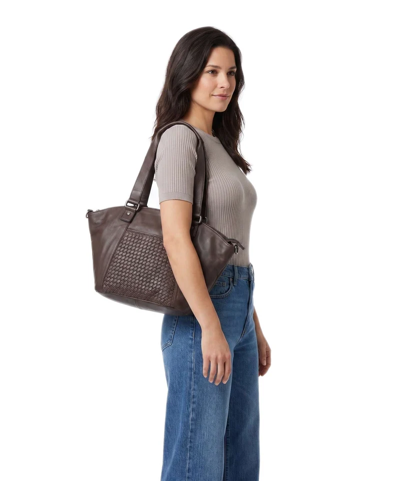 Spikes & Sparrow Woven Patty Cabas dark brown