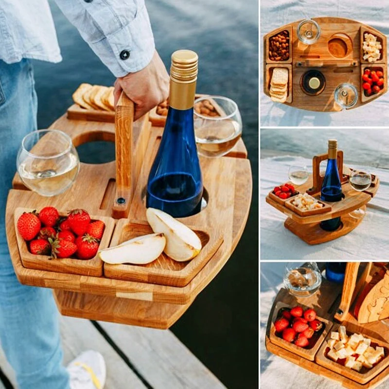 Table Pique-Nique Vin | Bois Pliable Portable