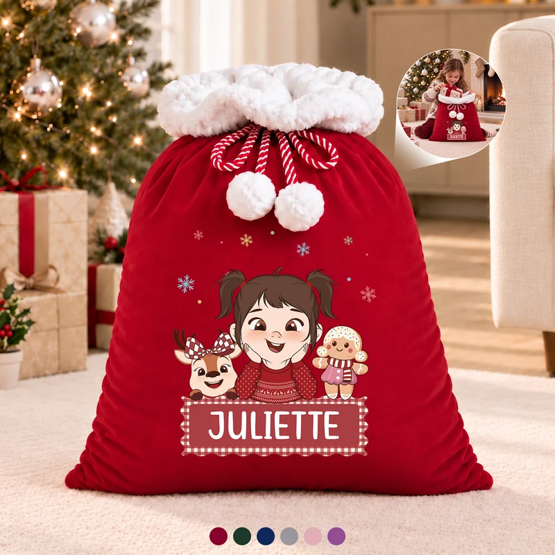 Renne Et Biscuit De Noël - Sac De Noël Personnalisable Pour Enfant Avec Initiale