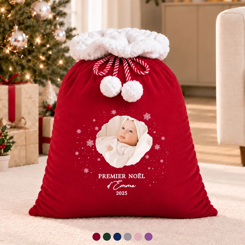 Premier Noël De Bébé - Sac De Noël Personnalisable Pour Enfant Avec Photo