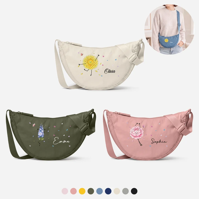 Cadeau Pour Femme - Sac Bandoulière Personnalisable Fleurs De Naissance