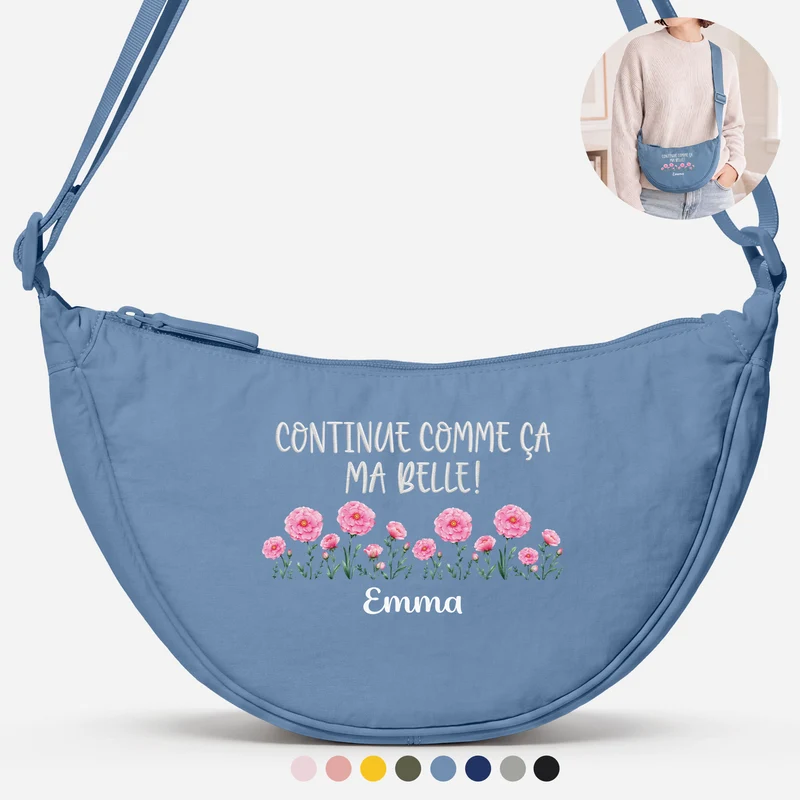 Cadeau Femme Avec Fleur De Naissance - Sac Bandoulière Personnalisable