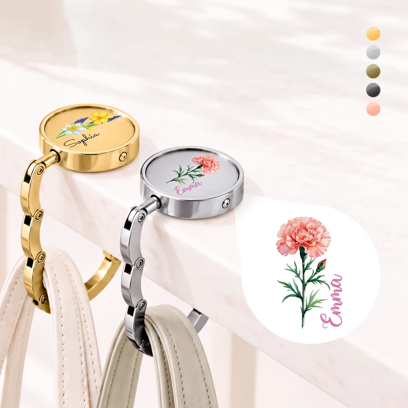 Cadeau Femme Avec Prénom Et Fleur De Naissance - Accroche Sac Personnalisable