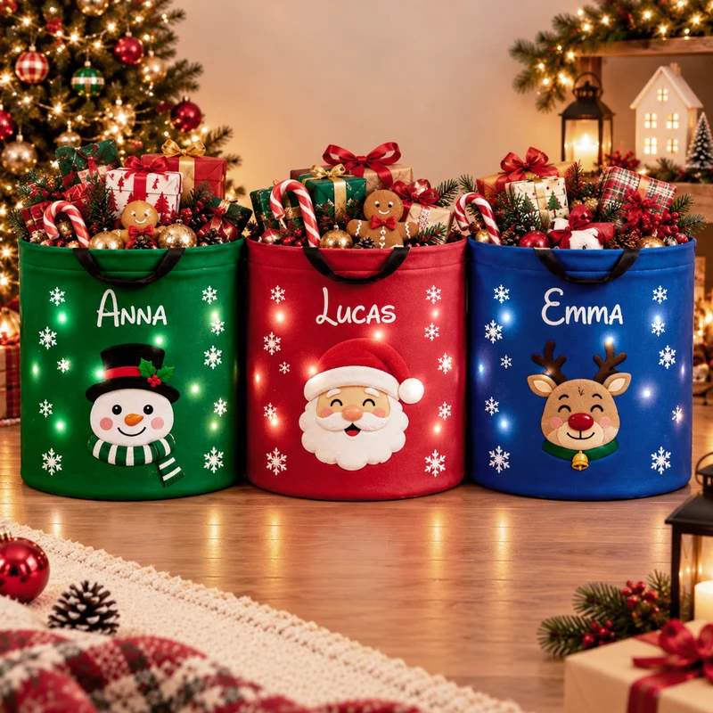 Sac De Noël Pour Enfant - Sac Seau Lumineux LED Personnalisable