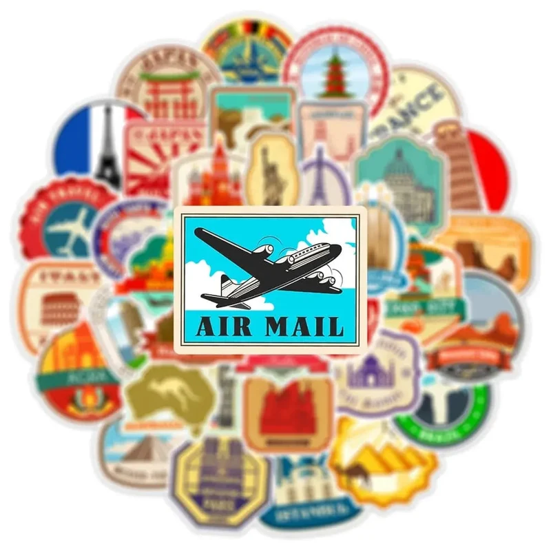 Autocollants Voyage Valise | 50 Stickers Pvc Colorés