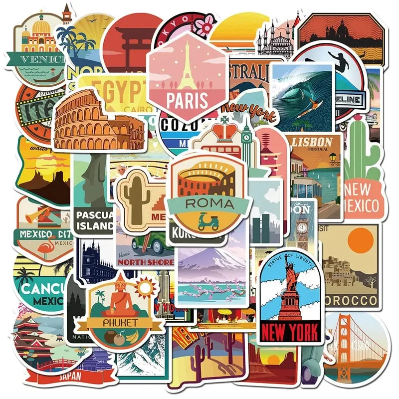 Autocollants Voyage Valise | 50 Stickers Personnalisables Pvc