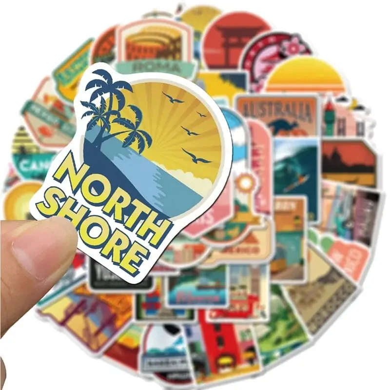 Autocollants Voyage Valise | 50 Stickers Personnalisables Pvc