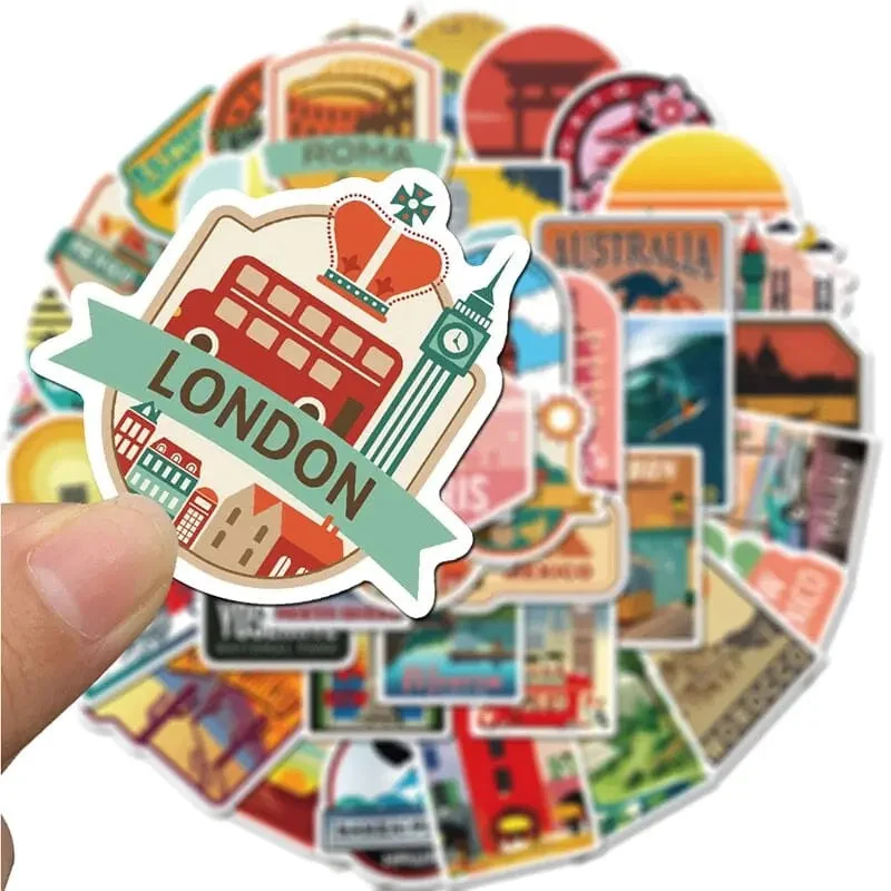 Autocollants Voyage Valise | 50 Stickers Personnalisables Pvc