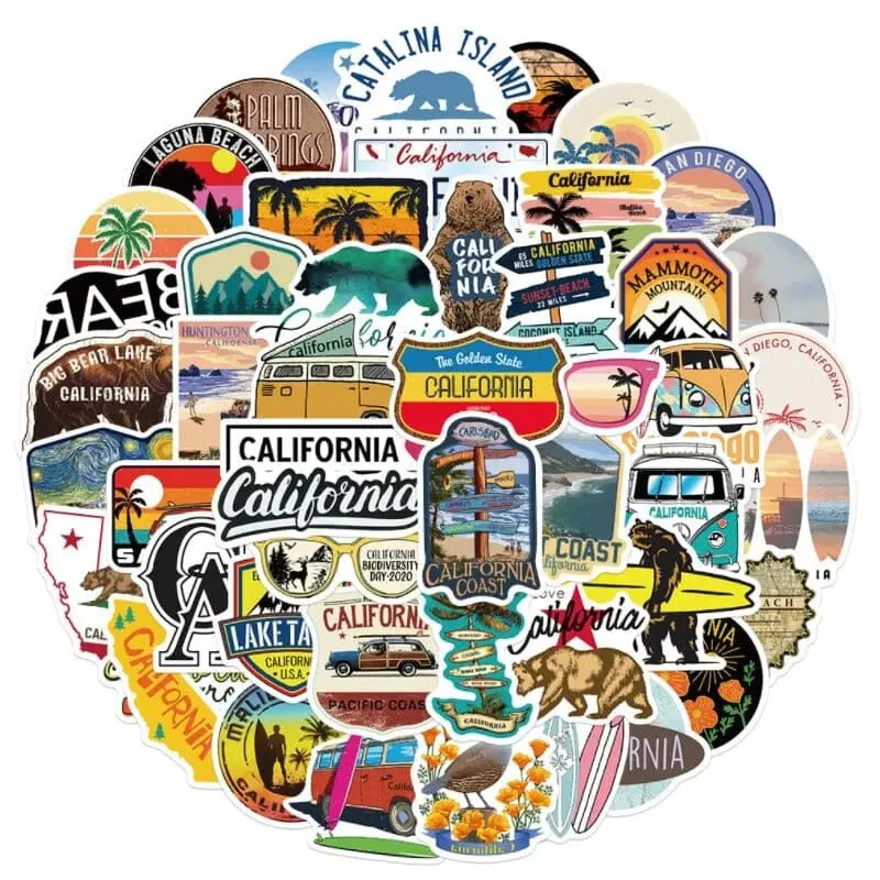 Autocollants Voyage Californie | Pack 50 Vinyles Pvc