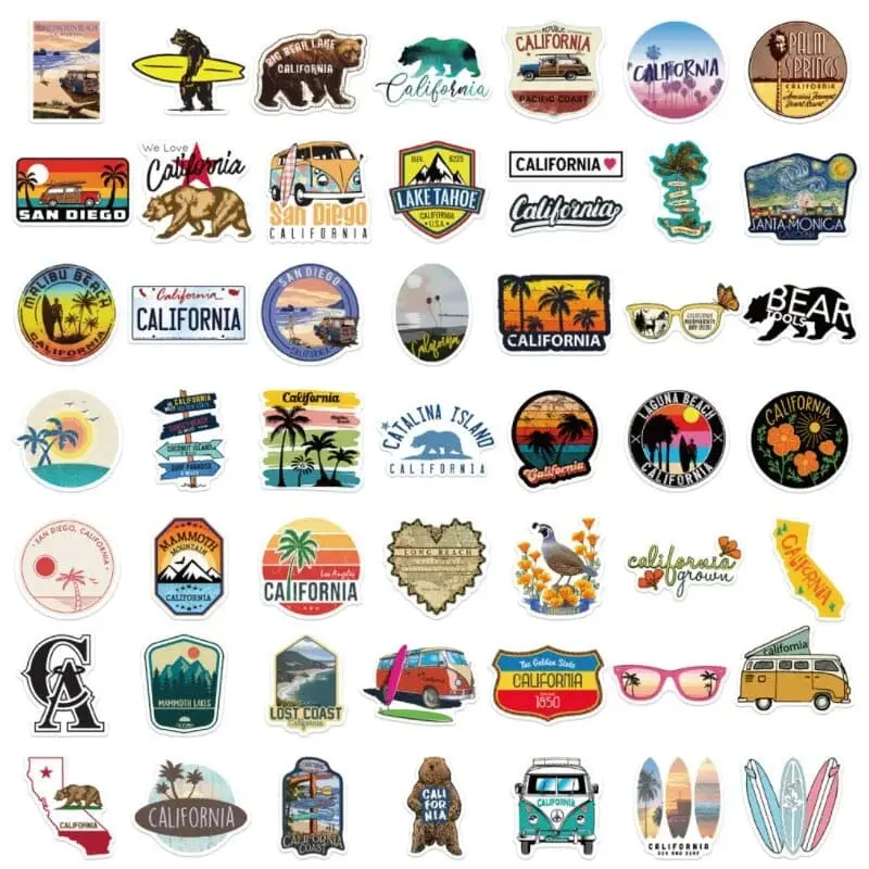 Autocollants Voyage Californie | Pack 50 Vinyles Pvc