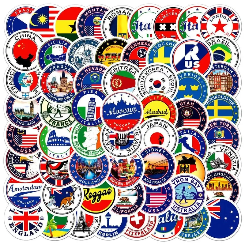 Autocollants Valise Voyage | Pack 60 Stickers Pvc