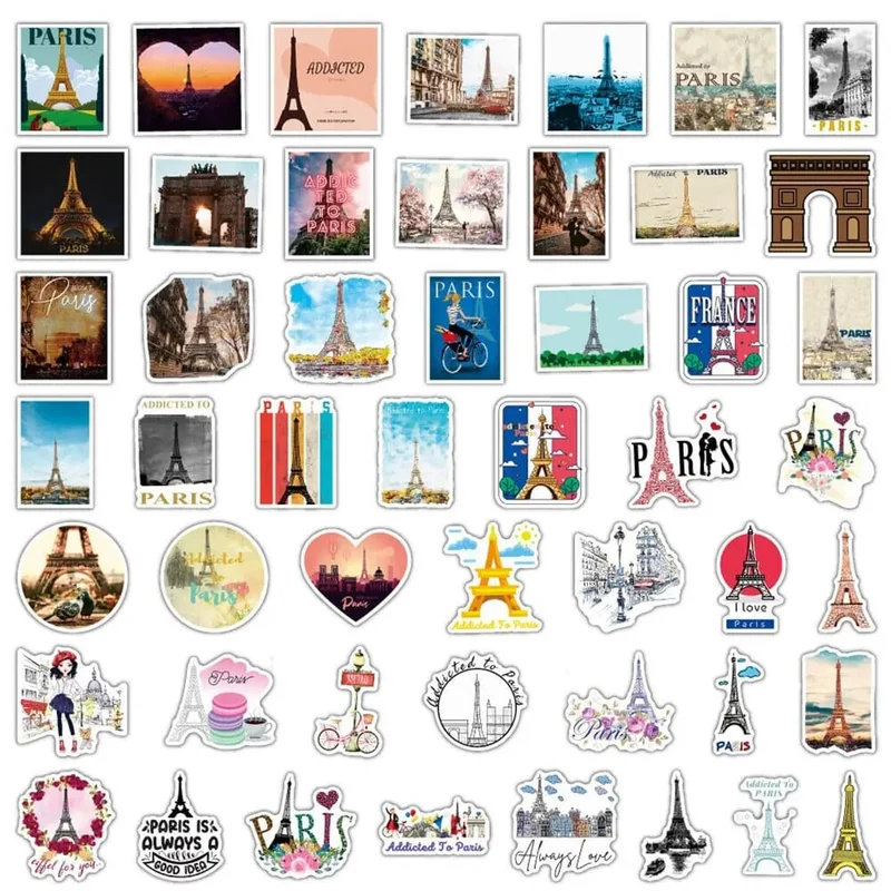 Autocollants Valise Paris | Pack 50 Pvc Voyage