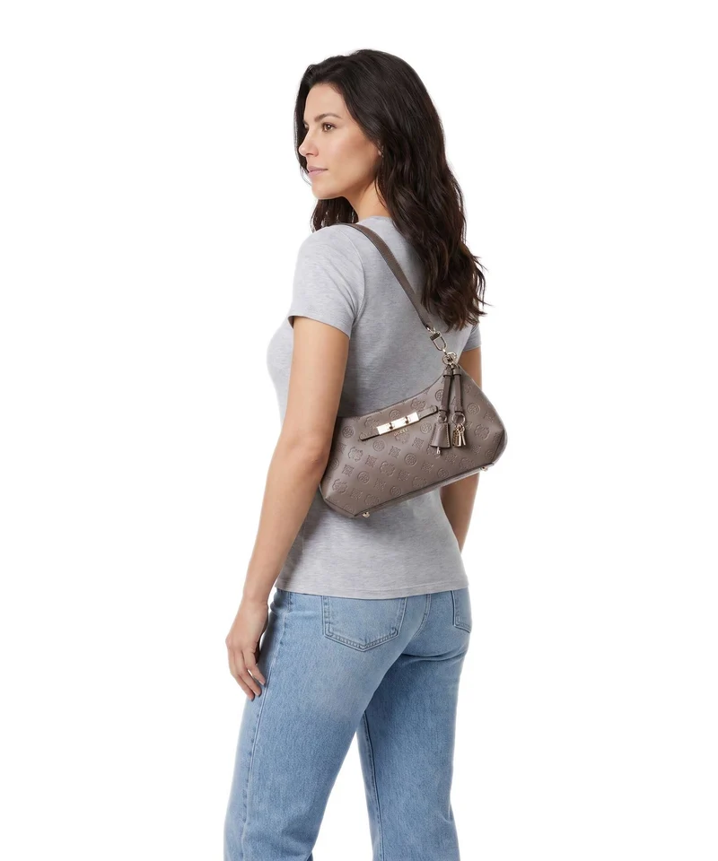 Guess Carmella Sac porté épaule taupe logo