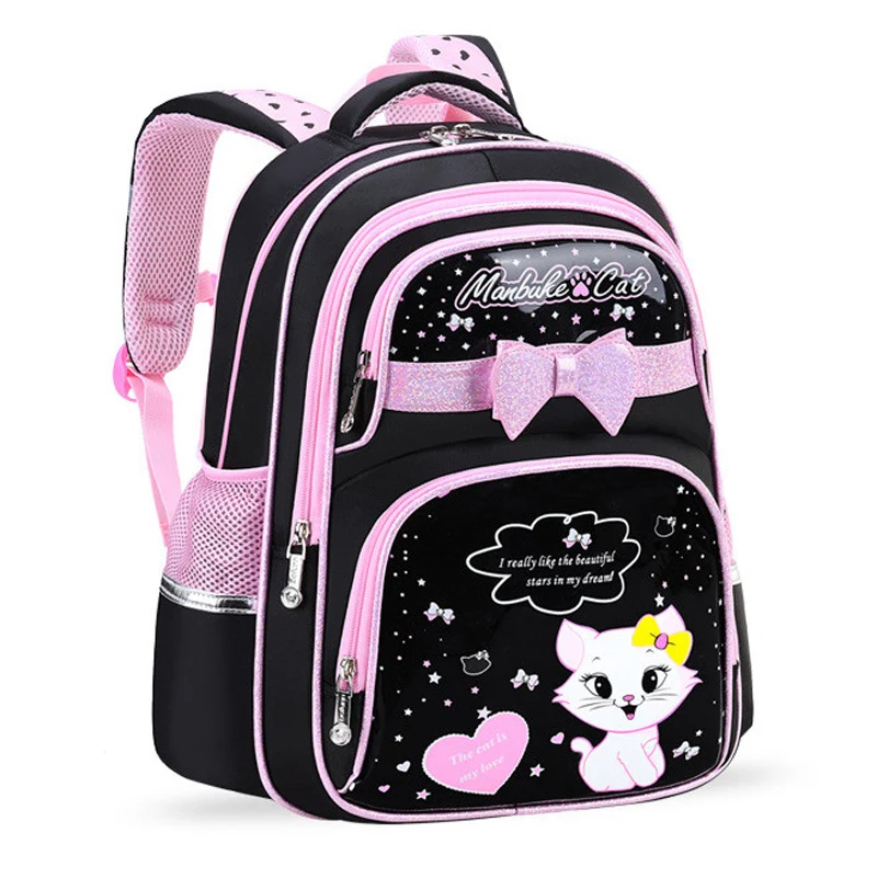 Cartable chat noir et rose avec trousse à partir du CP