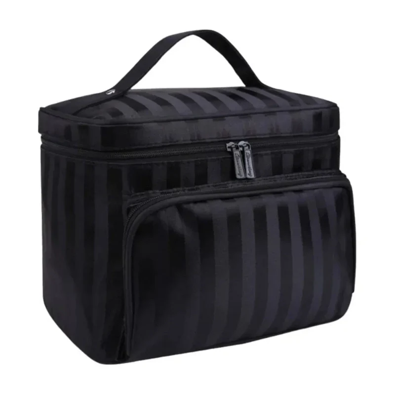 Vanity Case Femme Souple | Grand Compartiment Rayé Élégant