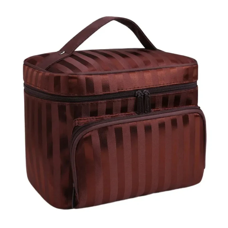 Vanity Case Femme Souple | Grand Compartiment Rayé Élégant