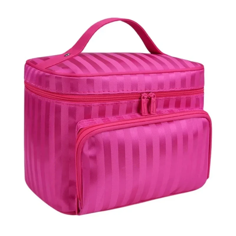 Vanity Case Femme Souple | Grand Compartiment Rayé Élégant