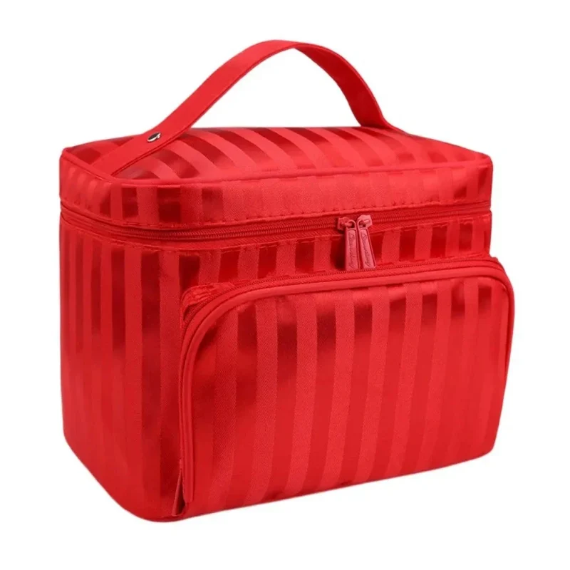 Vanity Case Femme Souple | Grand Compartiment Rayé Élégant