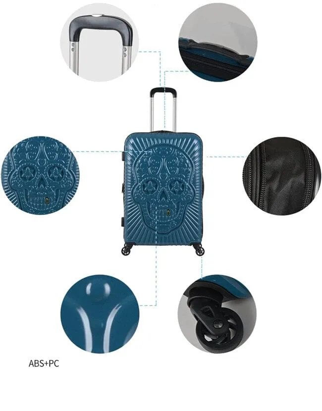 Valise Tête de Mort Mexicaine | Coque Rigide Punk Bleue
