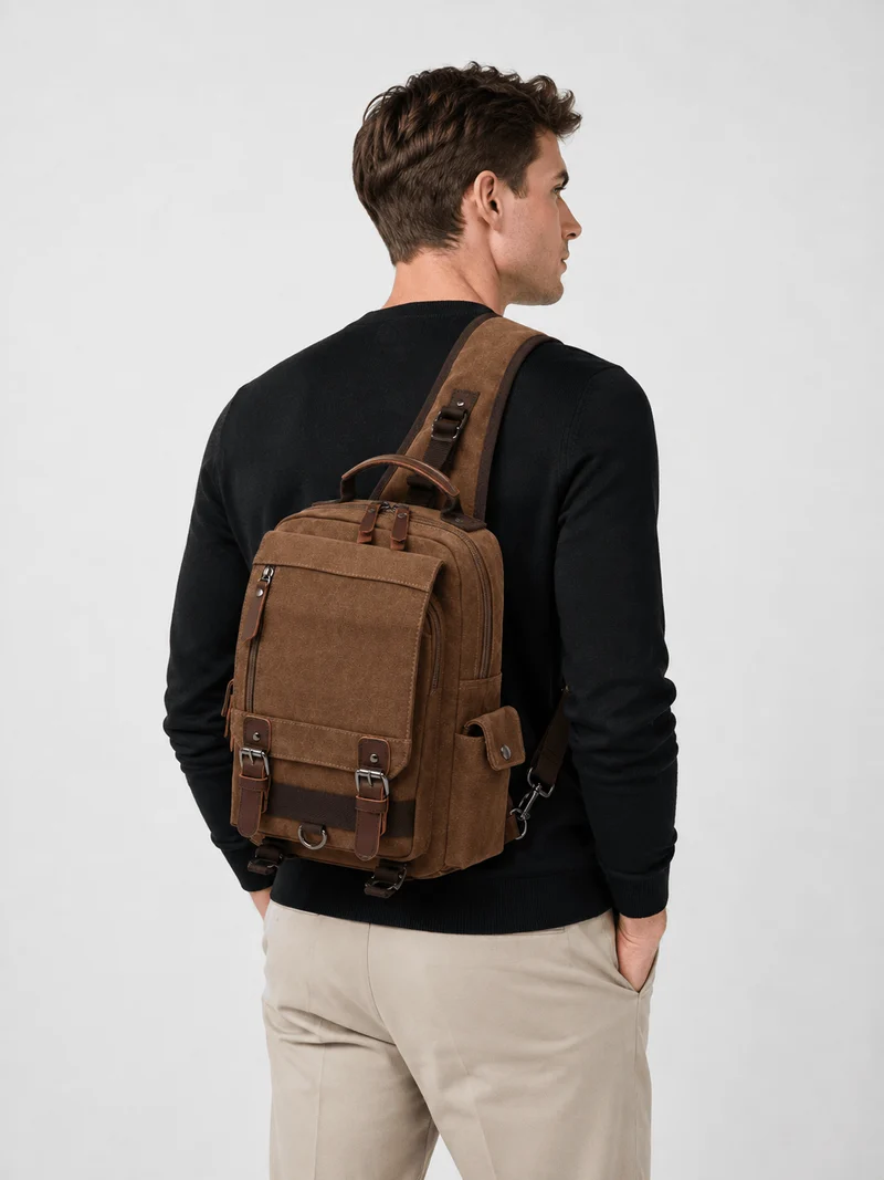 Petit Sac À Dos Homme En Toile Marron