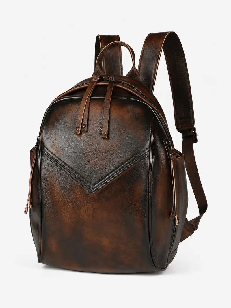 Sac À Dos Imperméable En Cuir Véritable Marron Foncé