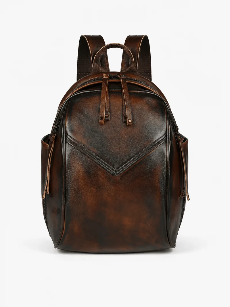 Sac À Dos Imperméable En Cuir Véritable Marron Foncé