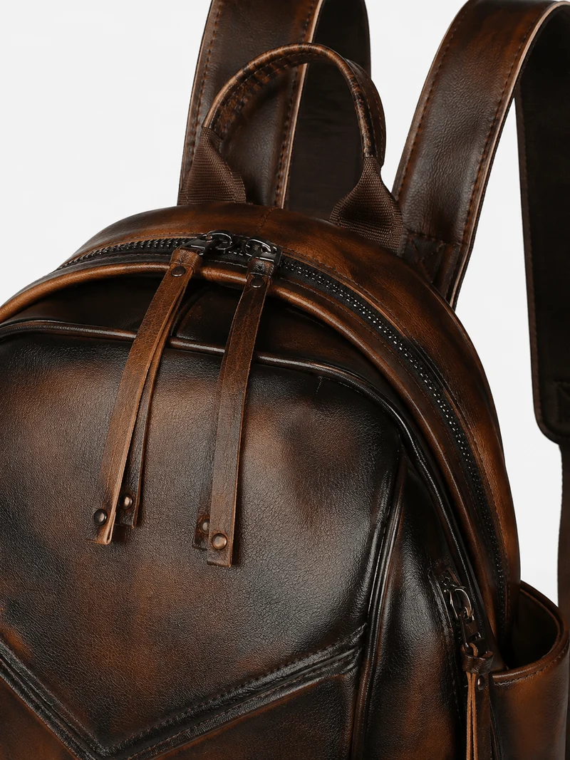 Sac À Dos Imperméable En Cuir Véritable Marron Foncé