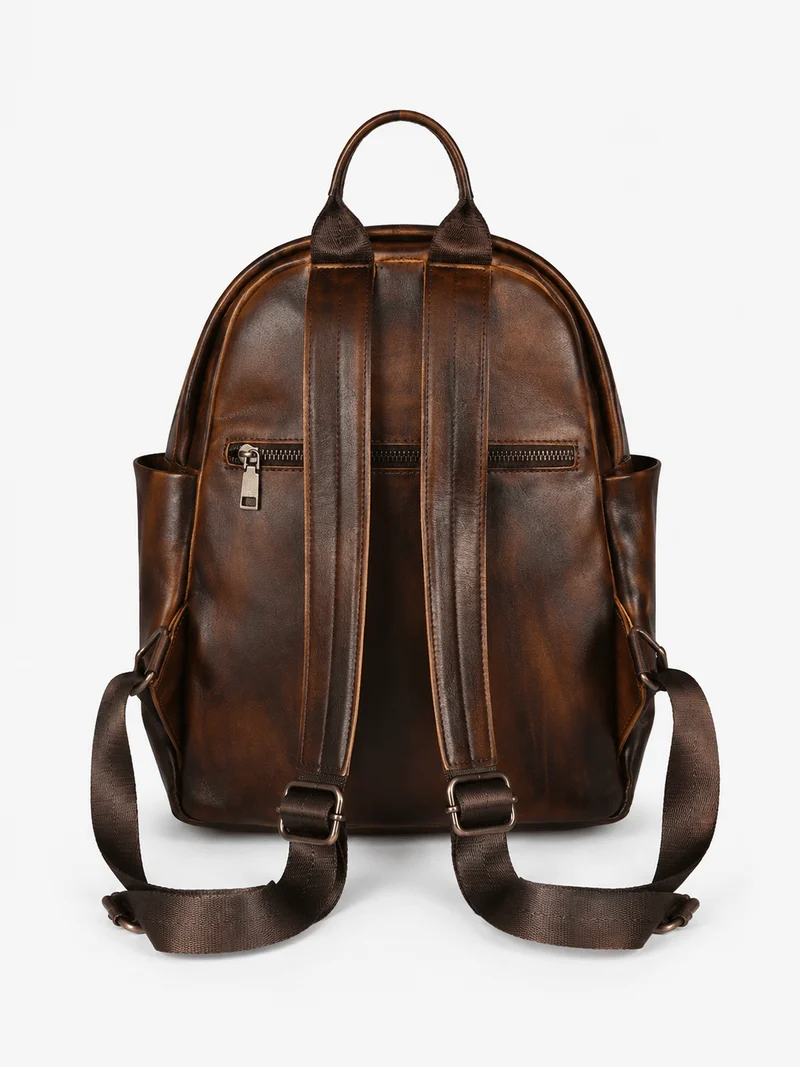 Sac À Dos Imperméable En Cuir Véritable Marron Foncé