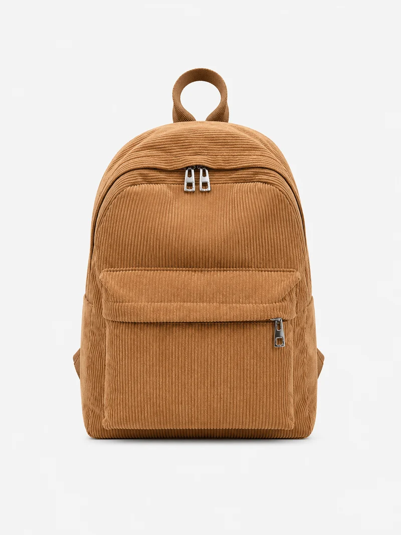 Sac À Dos Scolaire En Velours Côtelé Marron