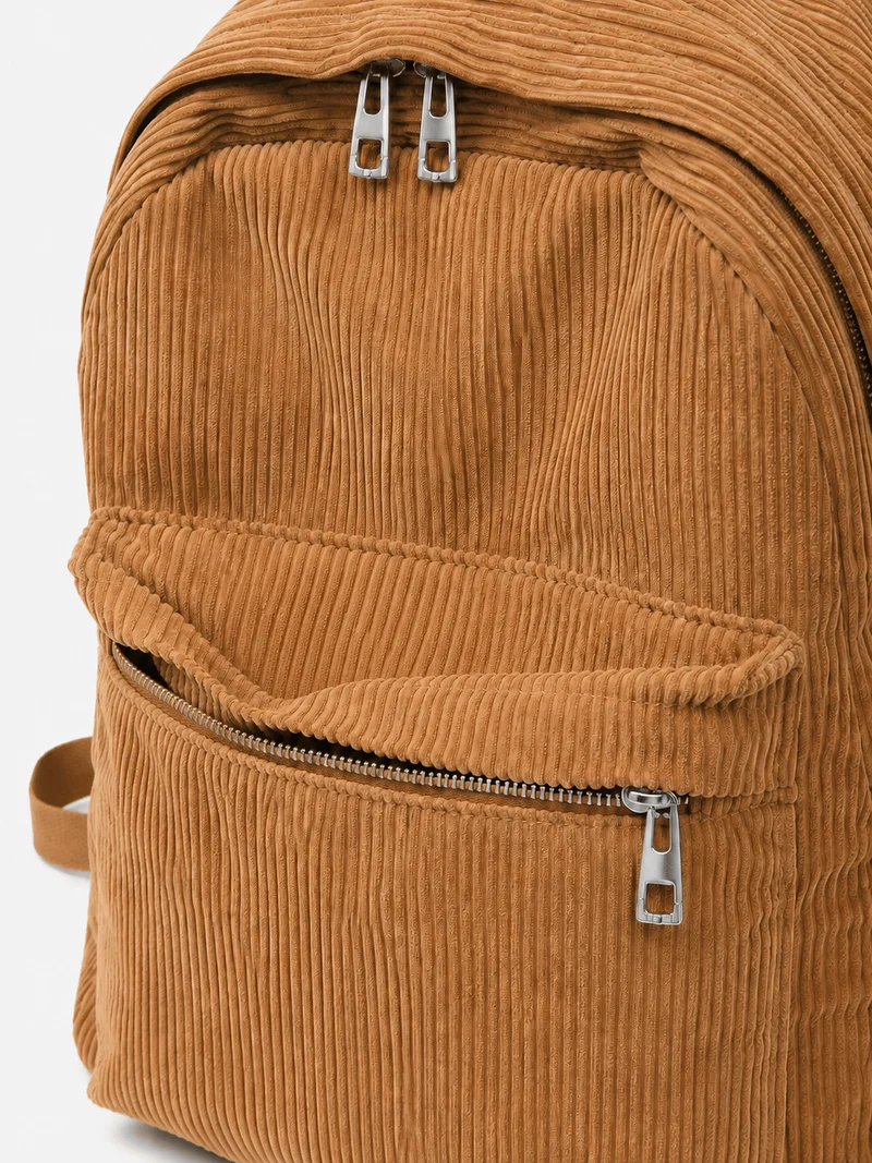 Sac À Dos Scolaire En Velours Côtelé Marron