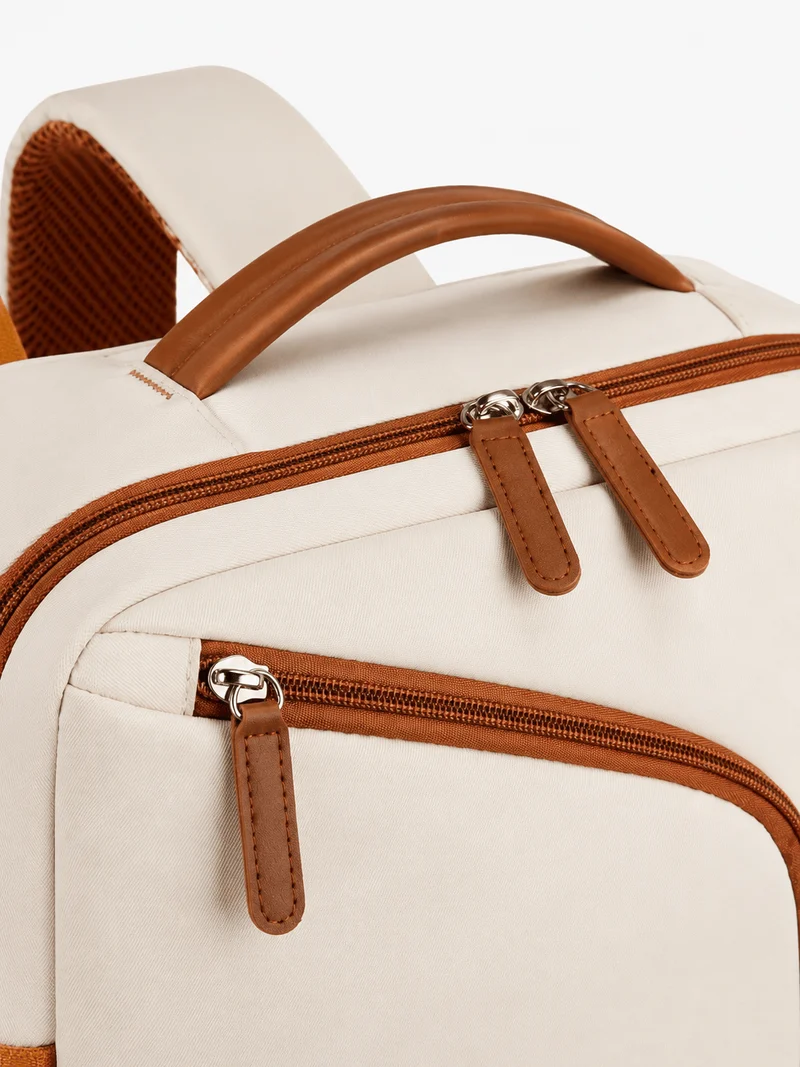 Sac À Dos Ordinateur En Nylon Beige À Fermeture Zippée