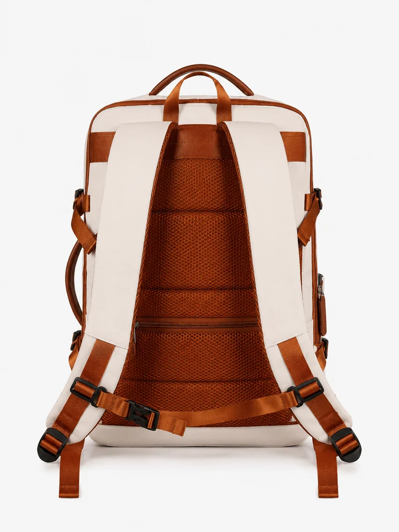 Sac À Dos Ordinateur En Nylon Beige À Fermeture Zippée