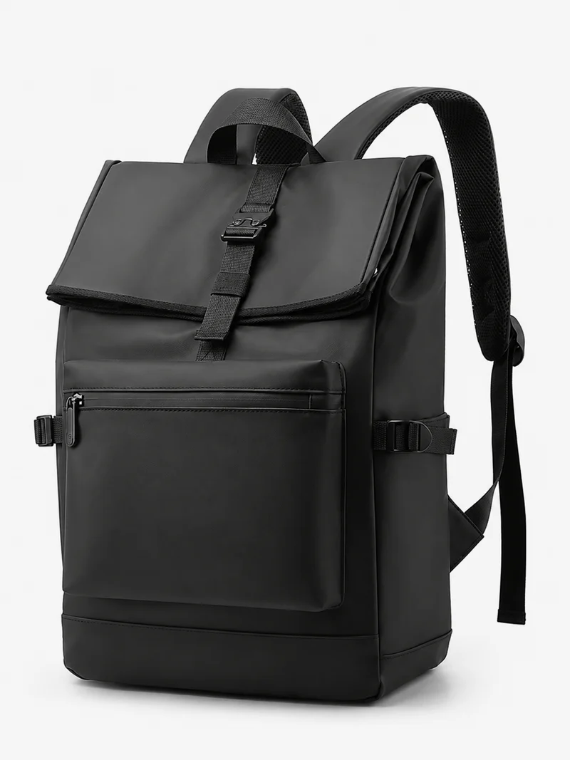 Sac À Dos 20-35 L À Rabat Et Poche Frontale Zippée Noir