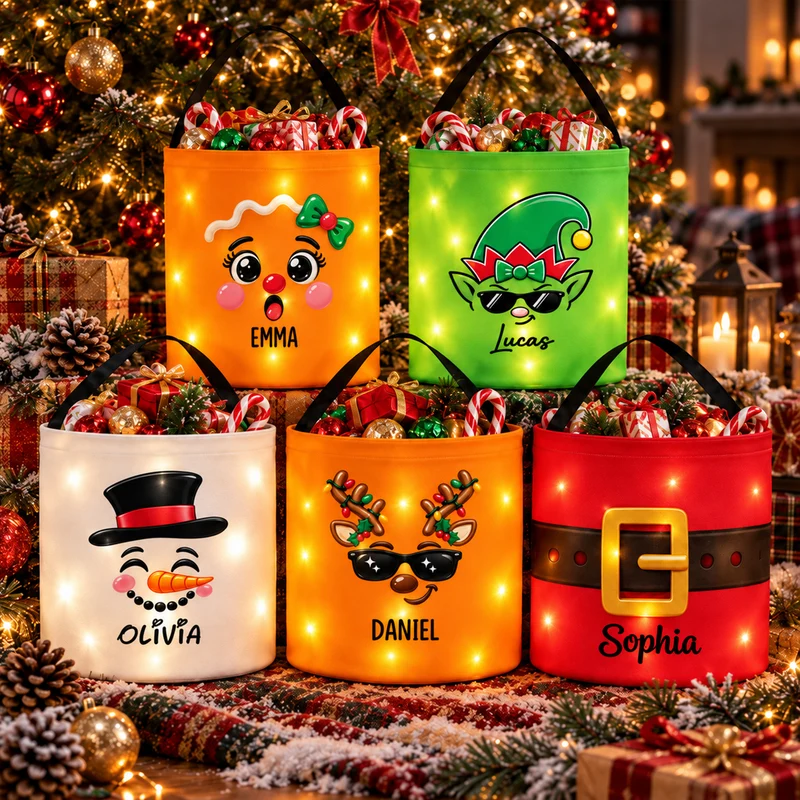 Cadeau Pour Enfant Avec Personnages De Noël - Panier Lumineux LED Personnalisable