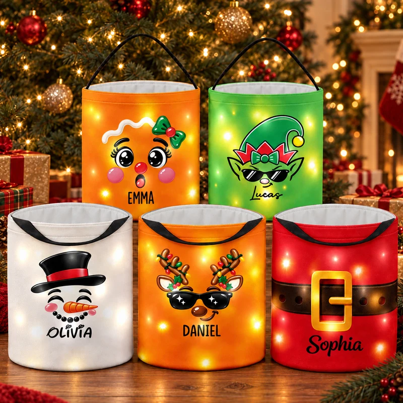 Cadeau Pour Enfant Avec Personnages De Noël - Panier Lumineux LED Personnalisable