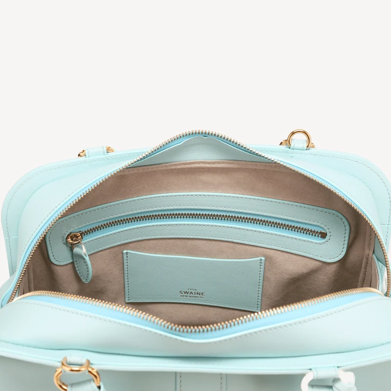 Sac à main Bel-Air - Cuir d'autruche (laiton poli) Bleu et blanc