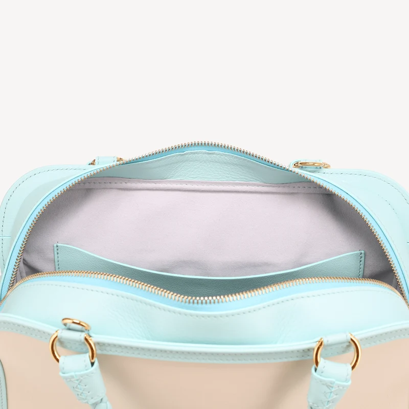 Sac à main Bel-Air - Cuir de veau bleu et blanc (laiton poli)