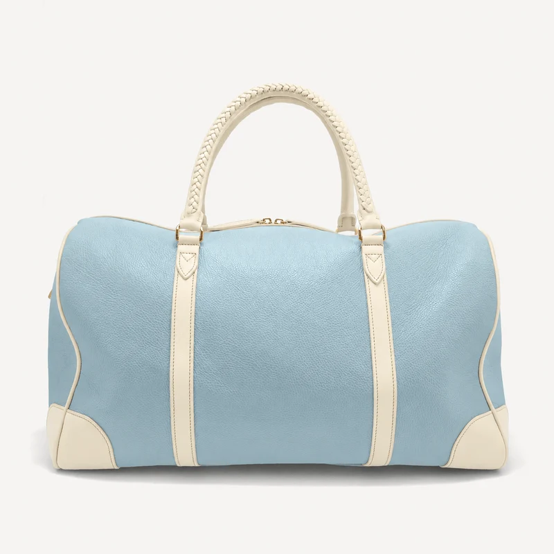 Sac de voyage pour la piscine - Bleu galet et veau ivoire (laiton poli)