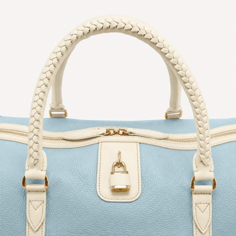 Sac de voyage pour la piscine - Bleu galet et veau ivoire (laiton poli)