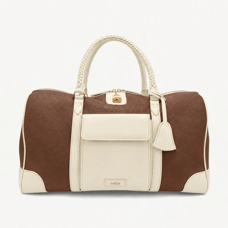 Sac de voyage pour la piscine - Cognac Pebble et veau ivoire (laiton poli)