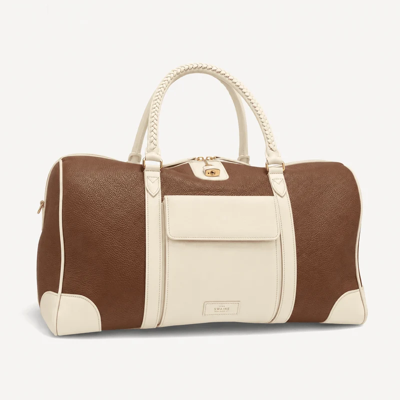 Sac de voyage pour la piscine - Cognac Pebble et veau ivoire (laiton poli)