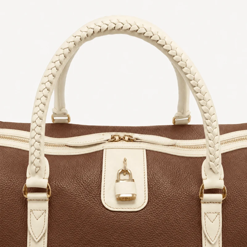 Sac de voyage pour la piscine - Cognac Pebble et veau ivoire (laiton poli)