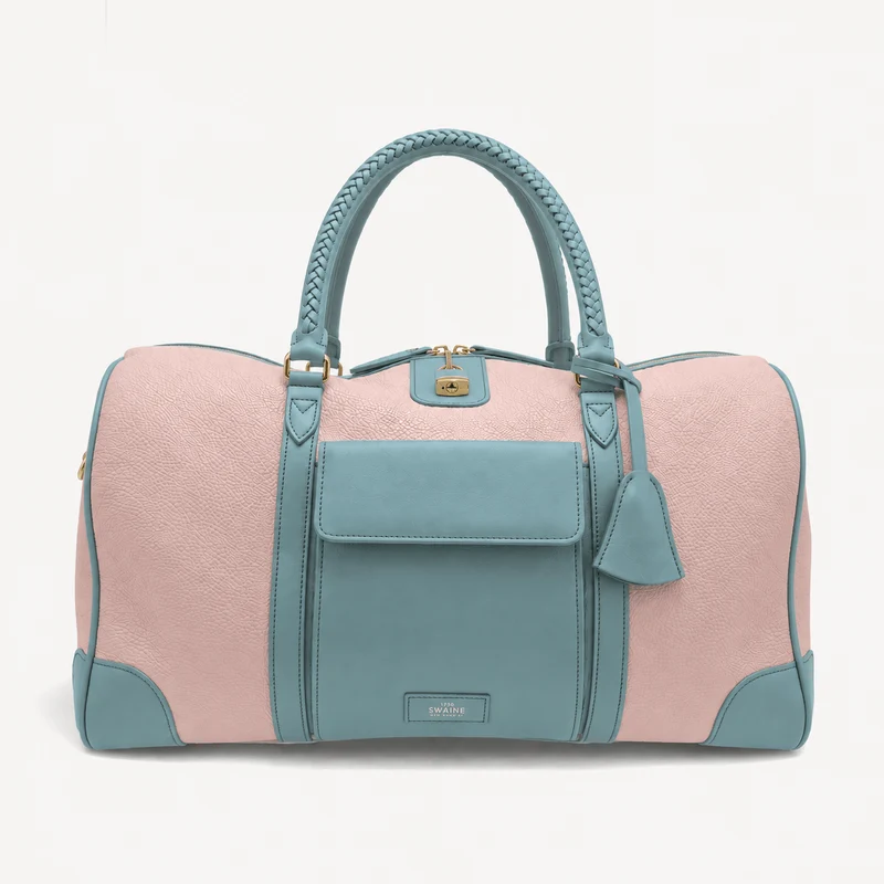 Sac de voyage pour la piscine - Galet rose et veau bleu (laiton poli)