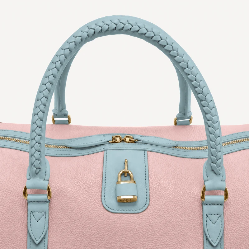 Sac de voyage pour la piscine - Galet rose et veau bleu (laiton poli)