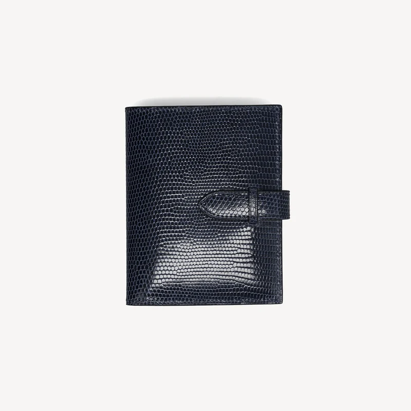 Portefeuille en lézard - Bleu marine (Fermeture à languette)