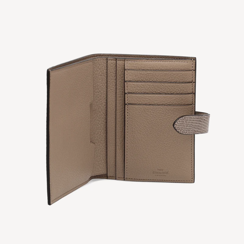 Portefeuille en lézard - Taupe (Fermeture à languette)