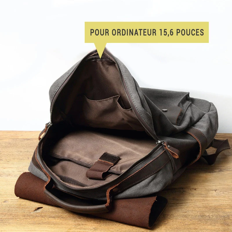 Léo sac à dos ordinateur cuir et toile