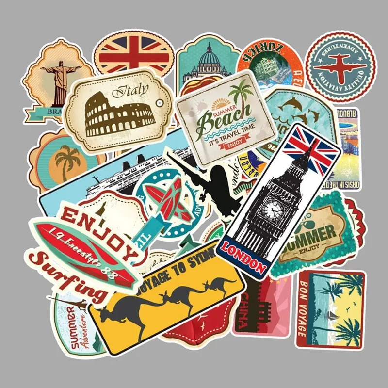 Stickers Valise Voyage Résistants | Lot 50 Pvc Personnalisables