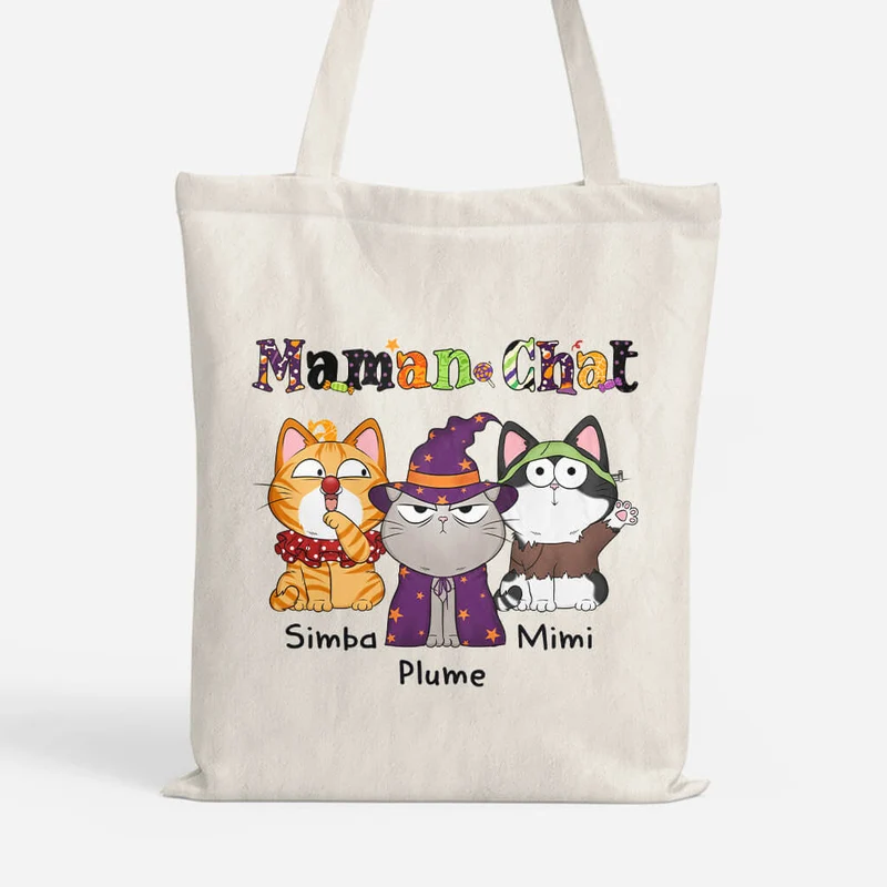Maman Chat Mimi Motif Halloween - Cadeau Personnalisé | Tote Bag pour Amoureux des animaux