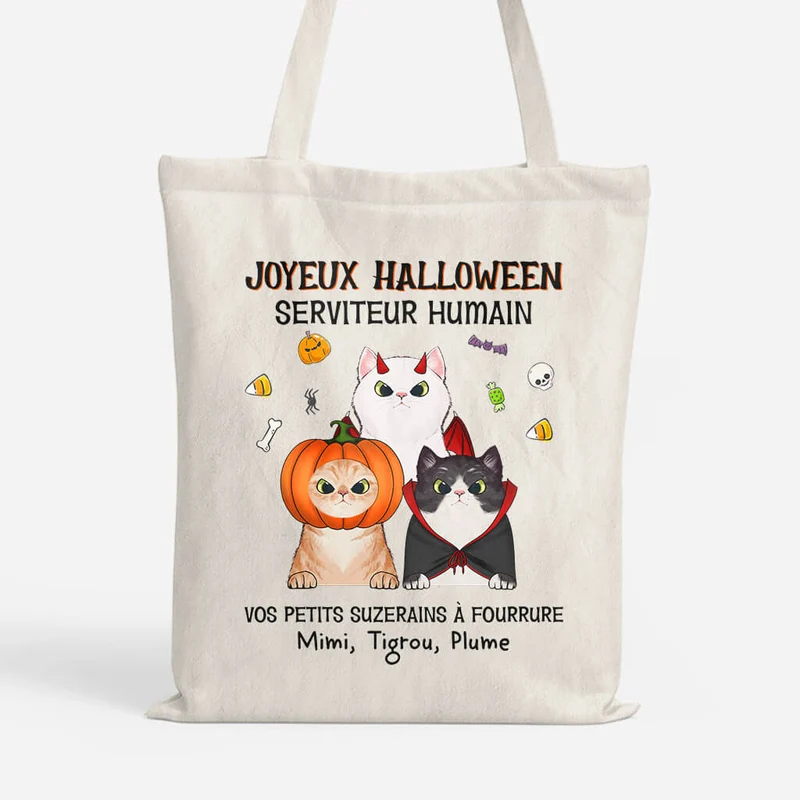 Joyeux Halloween Serviteur Humain - Cadeau Personnalisé | Tote Bag pour Amoureux des animaux